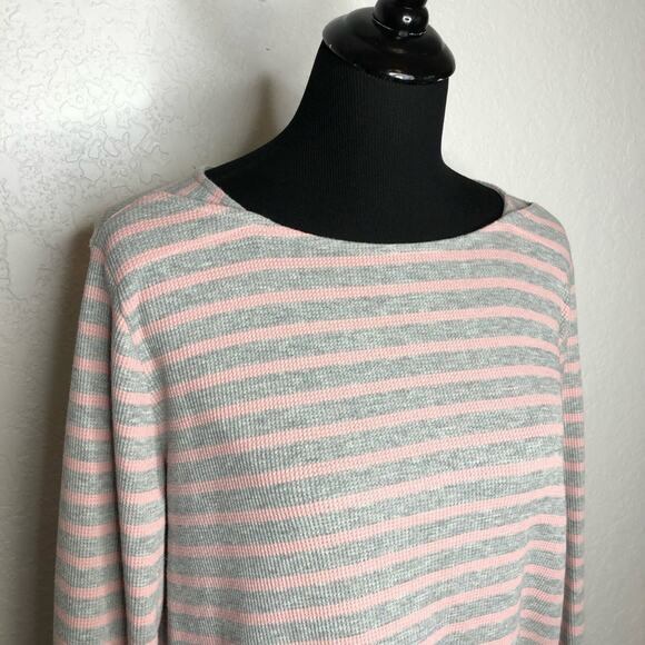 Soft Surroundings gray pink striped waffle thermal knit tunic top size Medium - Picture 2 of 11